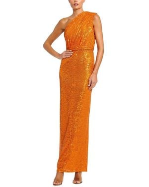 Mac Duggal Sequined Ruched One Shoulder Gown - Orange