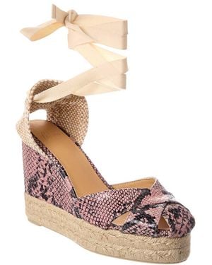 Castañer Chabeli Snake-Embossed Leather Wedge Sandal - Metallic
