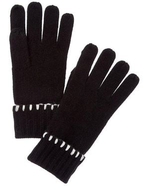 Bruno Magli Whipstitch Cuffed Cashmere Gloves - Black