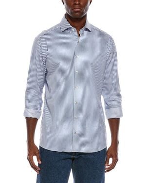 Eterna Italian Striped Poplin Modern Fit Shirt - Blue
