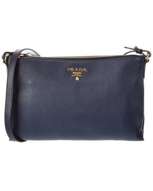 Prada Logo Leather Shoulder Bag - Blue