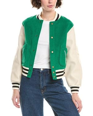 The Great Varsity Wool & Leather-Blend Bomber Jacket - Green