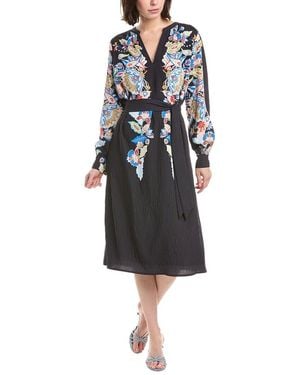 Tahari Split Neck A-Line Dress - Black