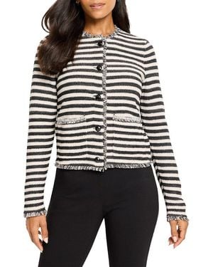 NIC+ZOE Petite Striped Fringe Mix Femme Knit Linen-Blend Jacket - Black