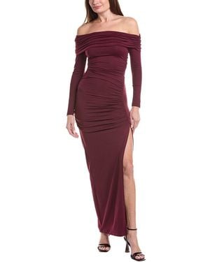Susana Monaco One Arm Off Shoulder Side Slit Dress - Red