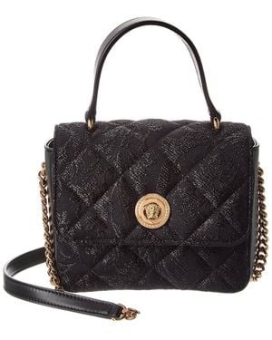 Versace La Medusa Quilted Canvas & Leather Shoulder Bag - Black
