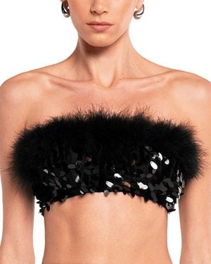 OW Collection Virgo Sequin Feather Top - Black