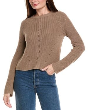 Hannah Rose Picot Stitch Shaker Crewneck Cashmere-Blend Jumper - Blue