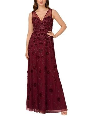 Adrianna Papell Beaded Mesh Illusion Gown - Red