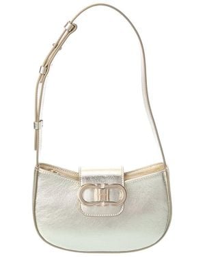 Ferragamo Double Gancini Mini Leather Shoulder Bag - White