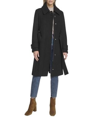 Andrew Marc Lawley Wool-Blend Belted Trench Coat - Black