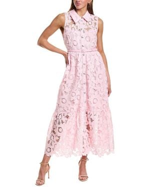 English Factory Sleeveless Lace Button Front Midi Dress - Pink