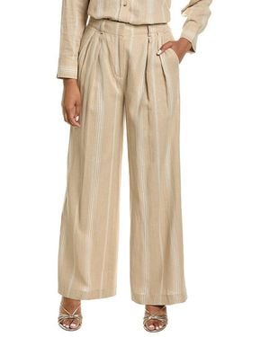 Kenneth Cole High-Rise Pleated Linen-Blend Wide Leg Pant - Natural