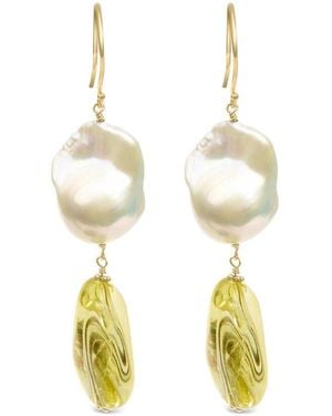 Haus of Brilliance Colourful Gemstones 14K Citrine & Pearl Dangle Earrings - Metallic