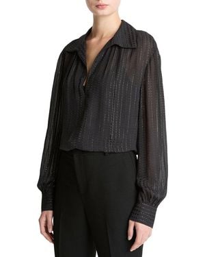 Vince Gathered Lurex Stripe Blouse - Black