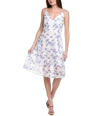 Adrianna Papell Floral Tulle Soutache A-Line Midi Dress - Blue