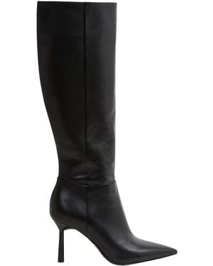Reiss Gracyn Leather Knee-High Heeled Boot - Black