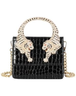 Tiffany & Fred Paris Croc-Embossed Leather Shoulder Bag - Black