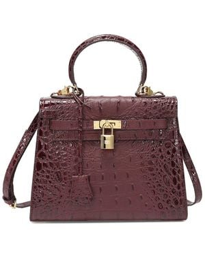 Tiffany & Fred Paris Alligator-Embossed Leather Satchel - Purple