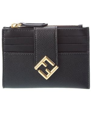 Fendi Ff Diamonds Zip Leather Card Case - Black