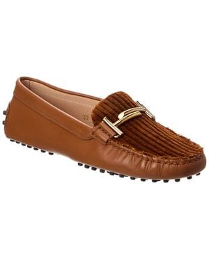 Tod's Leather & Velvet Loafer - Brown