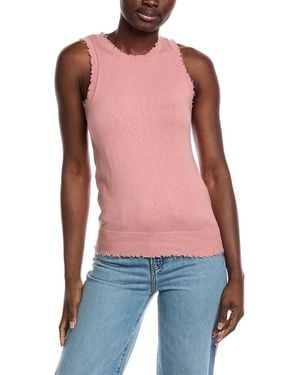Minnie Rose Frayed Cashmere-Blend Tank - Red
