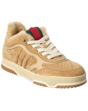 Gucci Re-Web Gg Suede & Wool Trainer - Natural