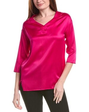 Fabiana Filippi Silk-Blend V-Neck 3/4 Sleeve Top - Pink