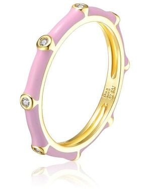 Rachel Glauber 14k Plated Cz Bamboo Stacking Ring - White