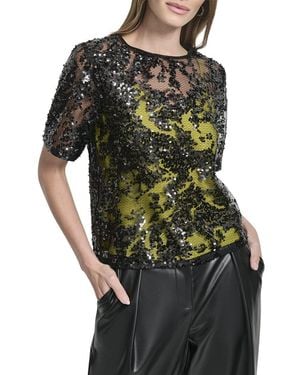 DKNY Sequin Overlay Top - Black