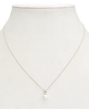 Splendid 14k 0.03 Ct. Tw Diamond & 6-6.5mm Pearl Pendant Necklace - Natural