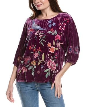 Johnny Was Nikkola Velvet Silk-Blend Tunic - Red