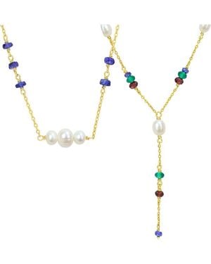 Rina Limor 2Pc 6.11 Ct. Tw. Sapphire Garnet, Onyx & 4-6.5 Mm Pearl Beads Necklace Set - Metallic