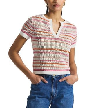 10 Crosby Derek Lam Andy Corded Mesh Split Neck Short Sleeve Jumper - Blue