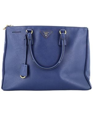 Prada Saffiano Leather Double Zip Lux Tote Large (Authentic Pre-Loved) - Blue