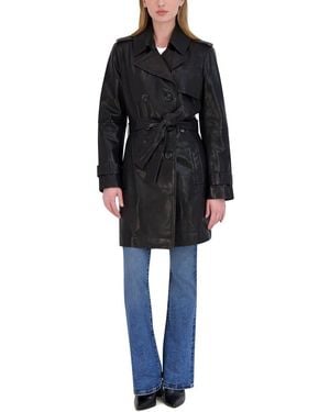 Tahari Natalie Medium Leather Trench Coat - Black