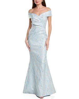 Teri Jon Metallic Jacquard Gown - Blue