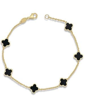 Italian Gold 14k Onyx Clover Bracelet - Natural