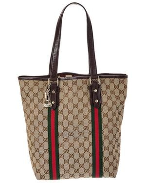 Gucci Gg Canvas & Leather Jolicoeur Shopper Tote (Authentic Pre-Loved) - Brown