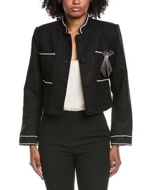 Gracia Crystal Embellished Cropped High Neck Jacket - Black