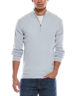 Brodie Cashmere Ribbed Wool & Cashmere-Blend 1/4-Zip Mock Neck Jumper - Blue