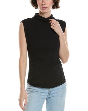 Michael Stars Campbell Ruched Mock Neck T-Shirt - Black