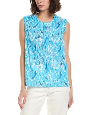 Stella Parker Willa Linen-Blend Top - Blue