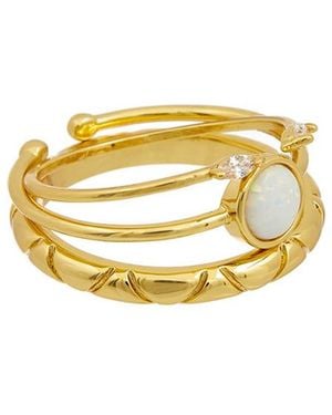 Ettika 18K Plated Opal Set Of 3 Rings - Metallic