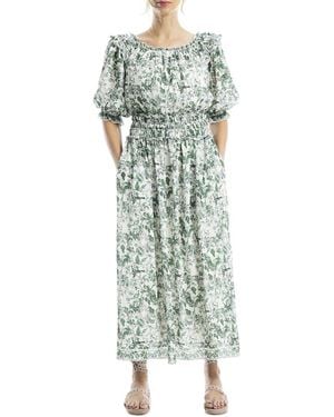 Max Studio Puff Sleeve Smocked Waist Maxi Dress - Green