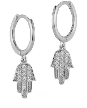 Glaze Jewelry Silver Cz Hamsa Huggie Earrings - White