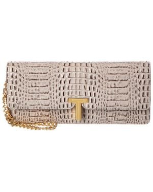 Tom Ford T Plaque Reptile-Embossed Leather Wallet On Chain - Gray