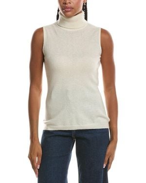 Forte Basic Sleeveless Turtleneck 100% Cashmere Sweater - White