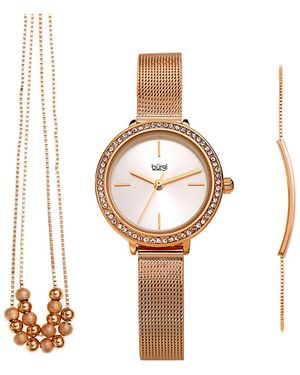 Burgi Burgi Stainless Steel Watch, Bracelet, & Necklace Set - White