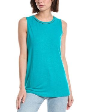 Lemon Grass Beaded Neckline Linen-Blend Tank Top - Blue